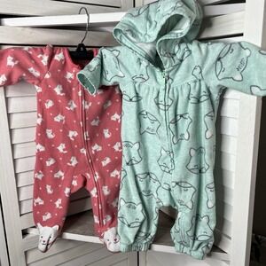 Lot Of 4 Carter's Just One You Baby Girl Fleece One Piece Rompers‎ Size 3 Month